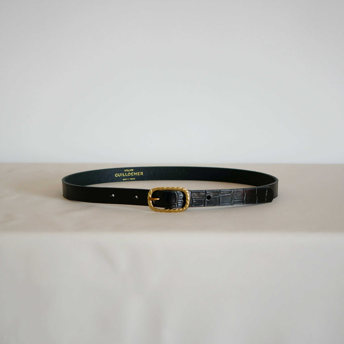 Ceinture fine femme Louise en cuir – Boucle torsadée, 2 cm