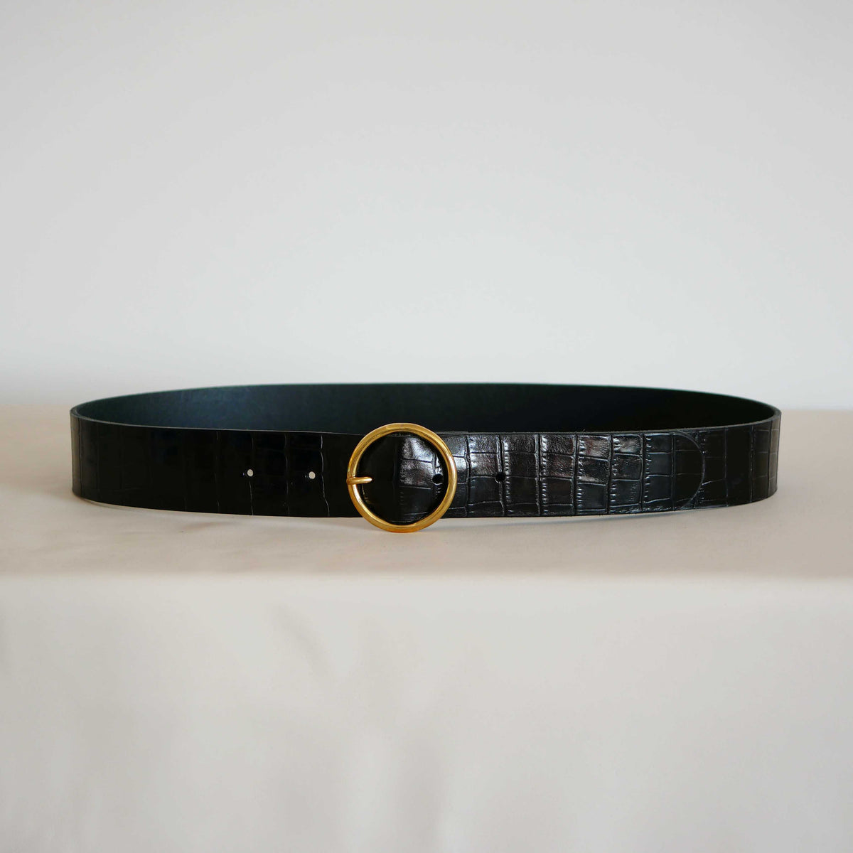 Ceinture femme Marie large en cuir – Boucle ronde, 4 cm