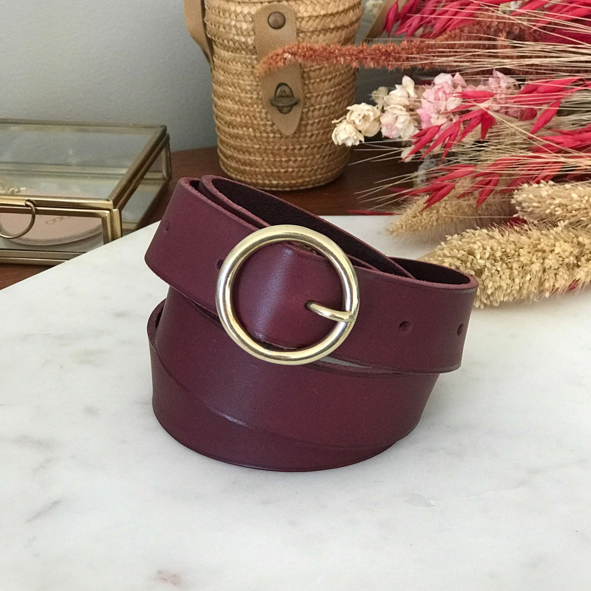Ceinture femme Marie en cuir – Boucle en laiton français, 3 cm
