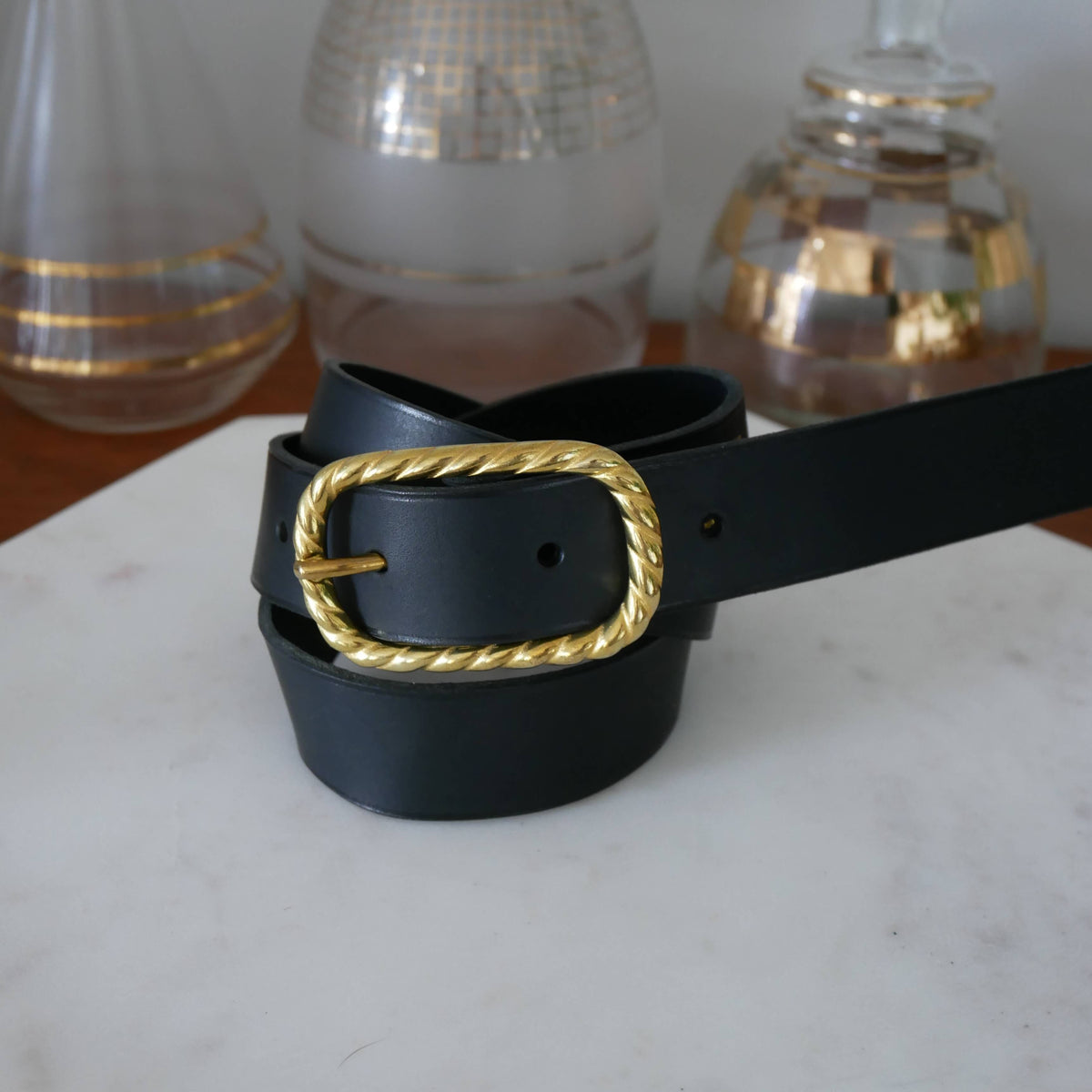 Ceinture femme Louise en cuir – Boucle torsadée, 3 cm