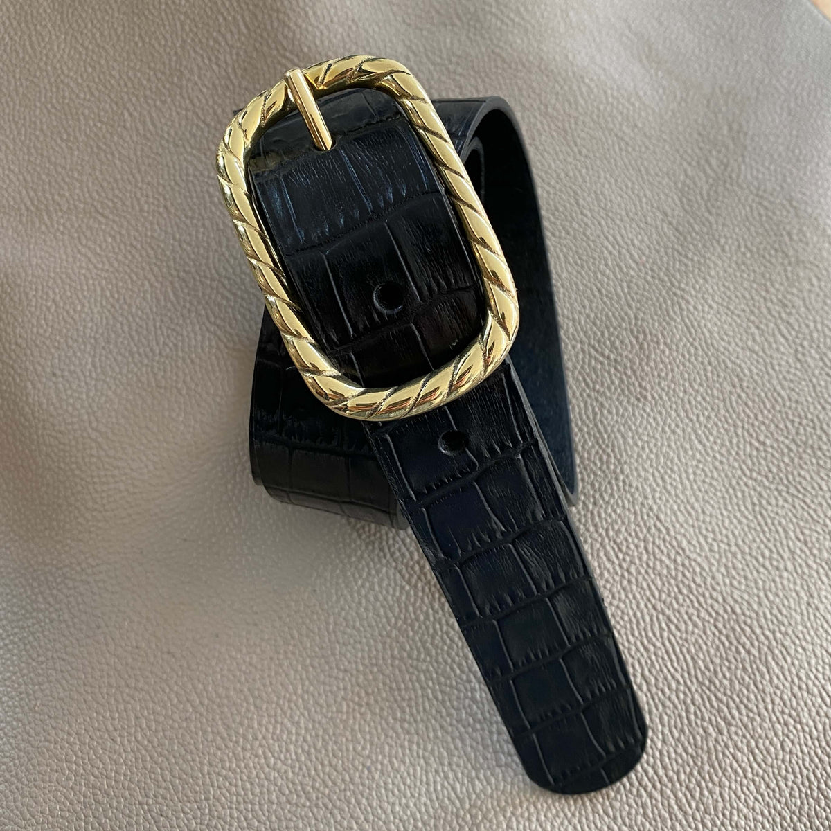 Ceinture femme Louise en cuir – Boucle torsadée, 3 cm