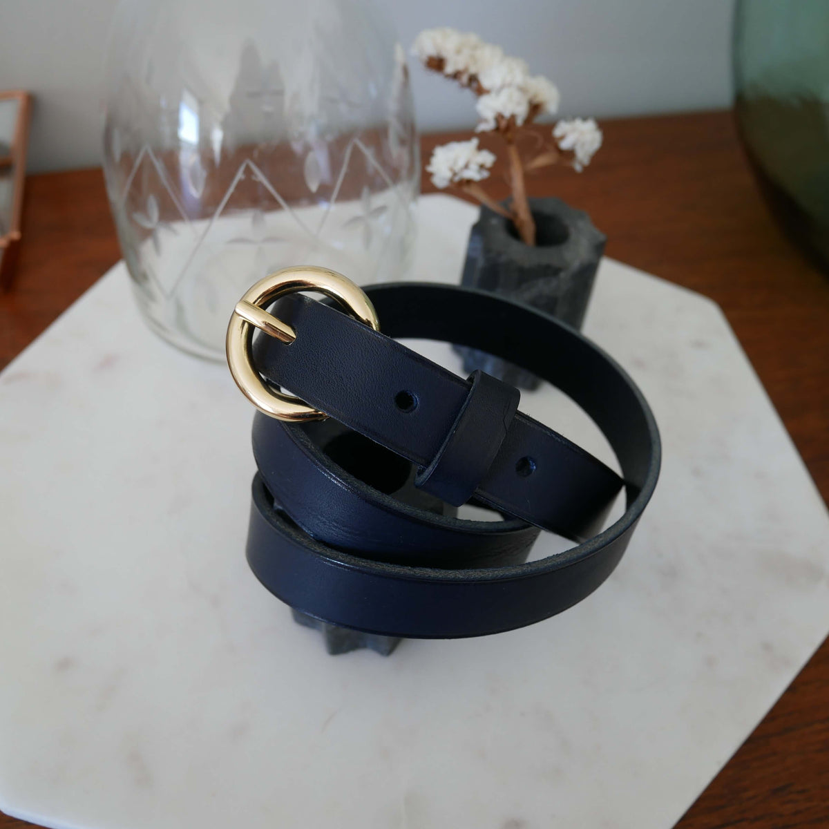 Ceinture femme Inès en cuir – Boucle ronde dorée
