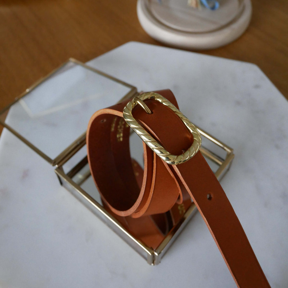 Ceinture fine femme Louise en cuir – Boucle torsadée, 2 cm
