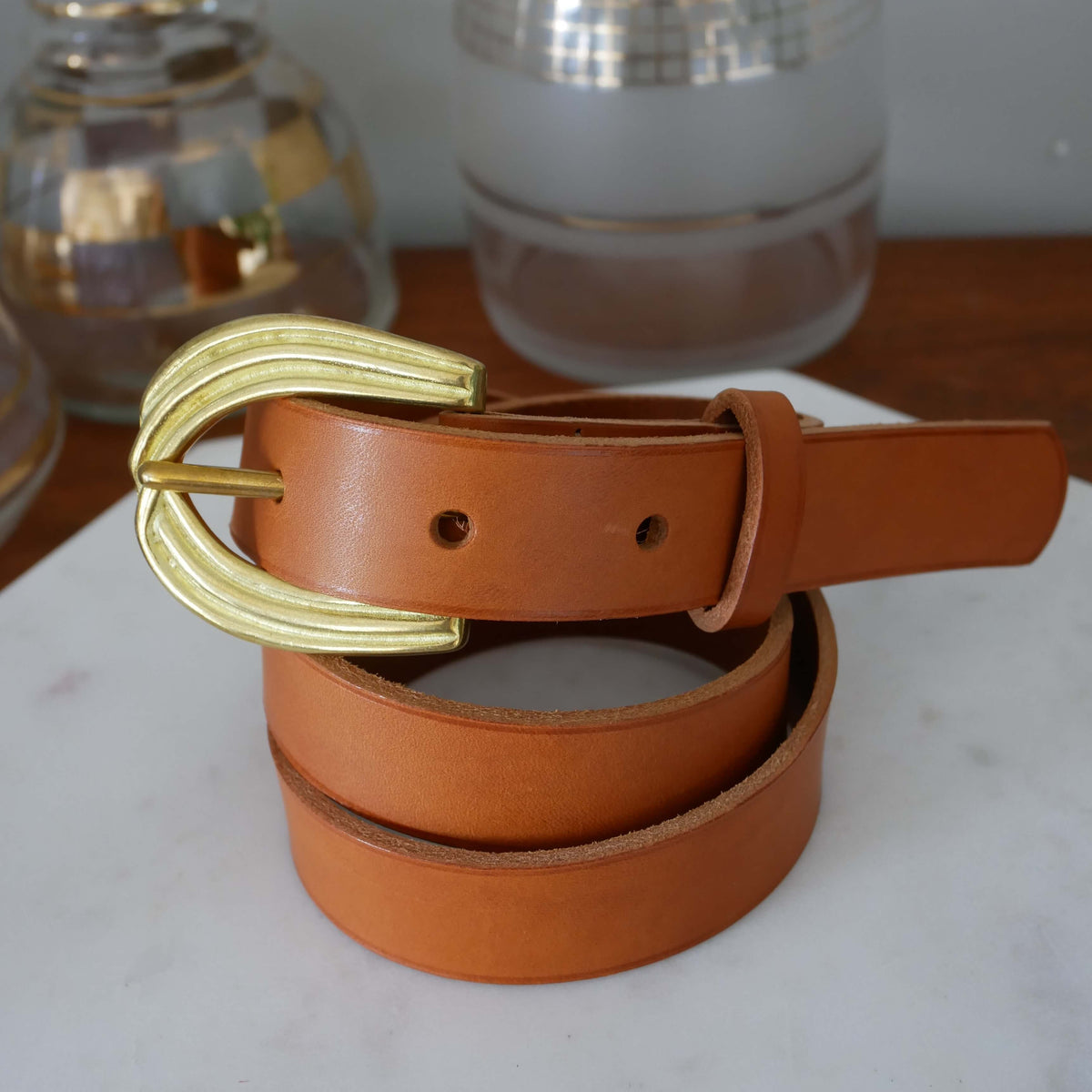 Ceinture femme Suzy en cuir – Boucle striée rétro