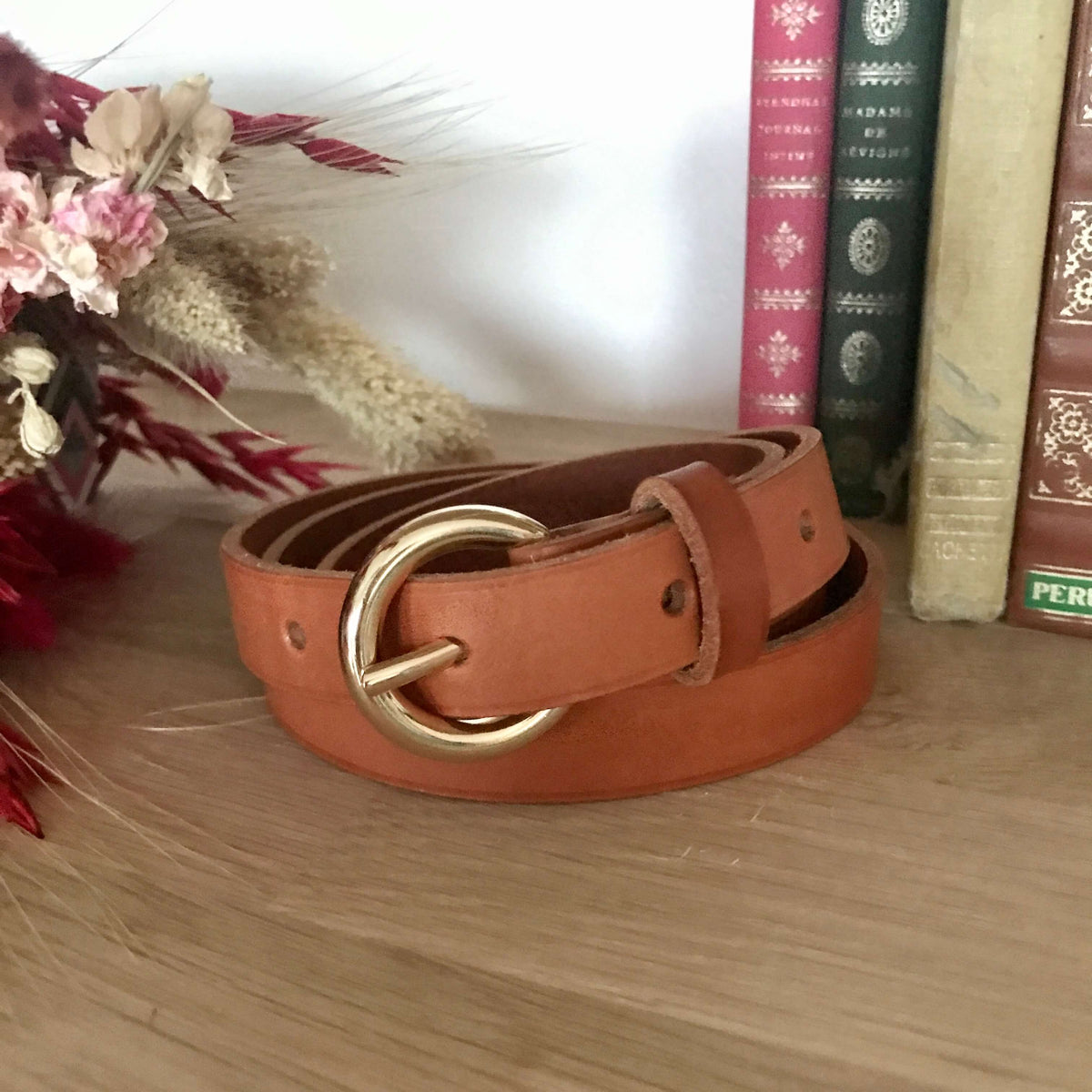 Ceinture femme Inès en cuir – Boucle ronde dorée