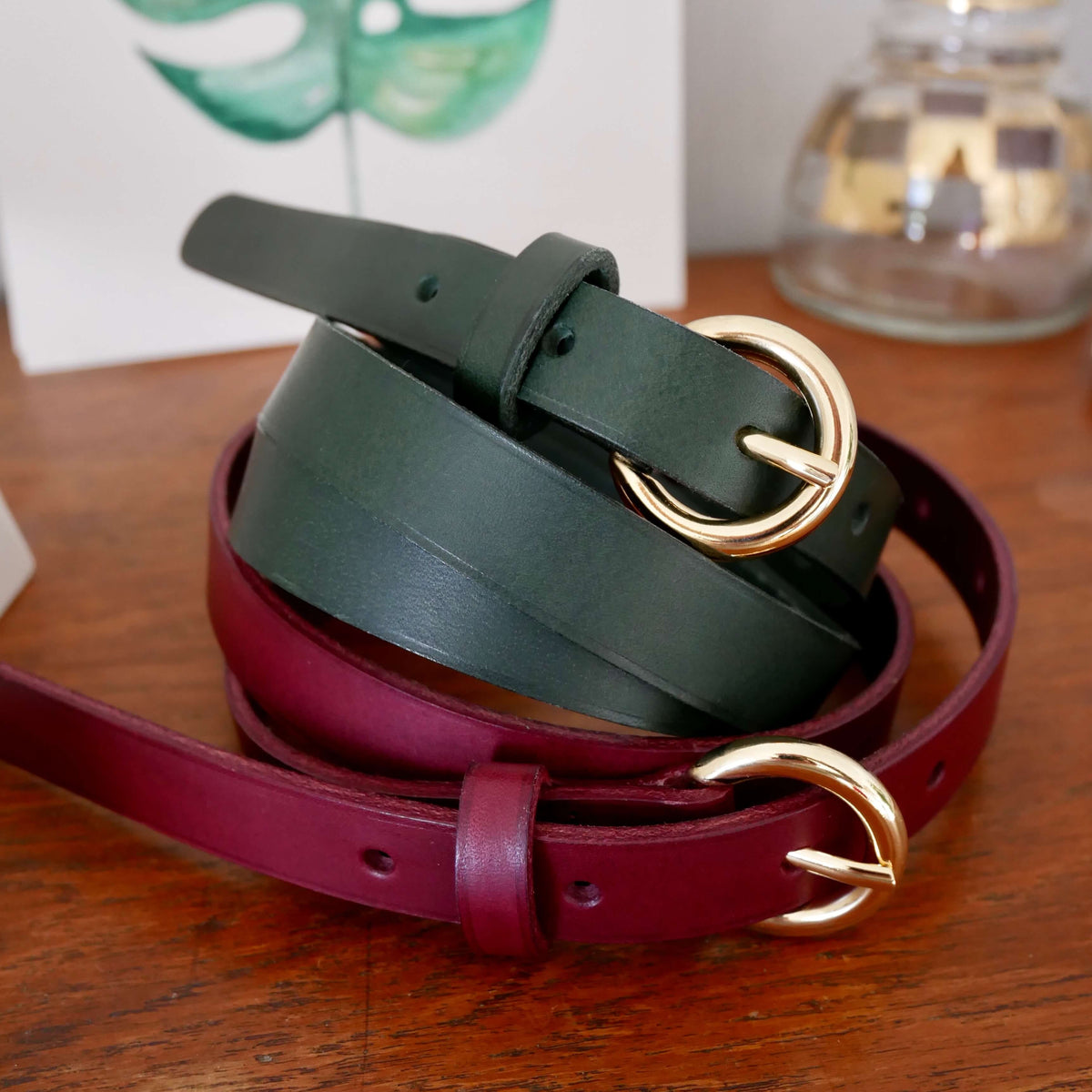 Ceinture femme Inès en cuir – Boucle ronde dorée