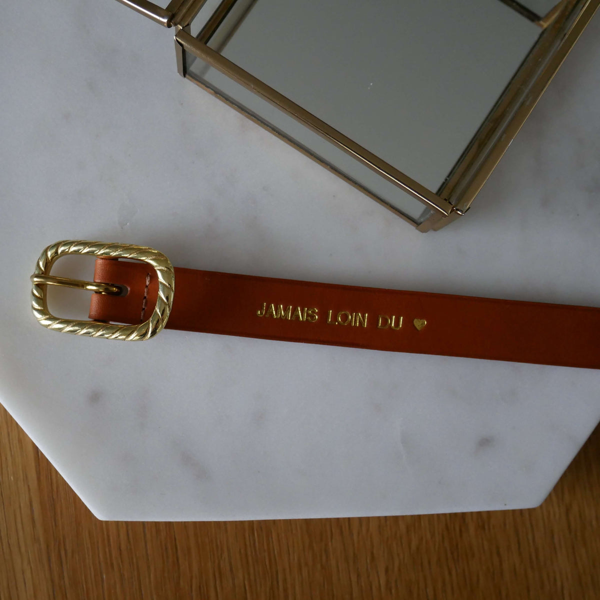 Ceinture fine femme Louise en cuir – Boucle torsadée, 2 cm