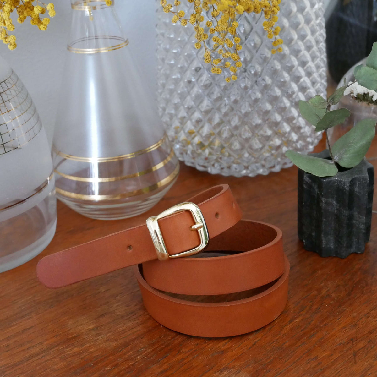 Ceinture fine femme Huguette – Boucle double dorée